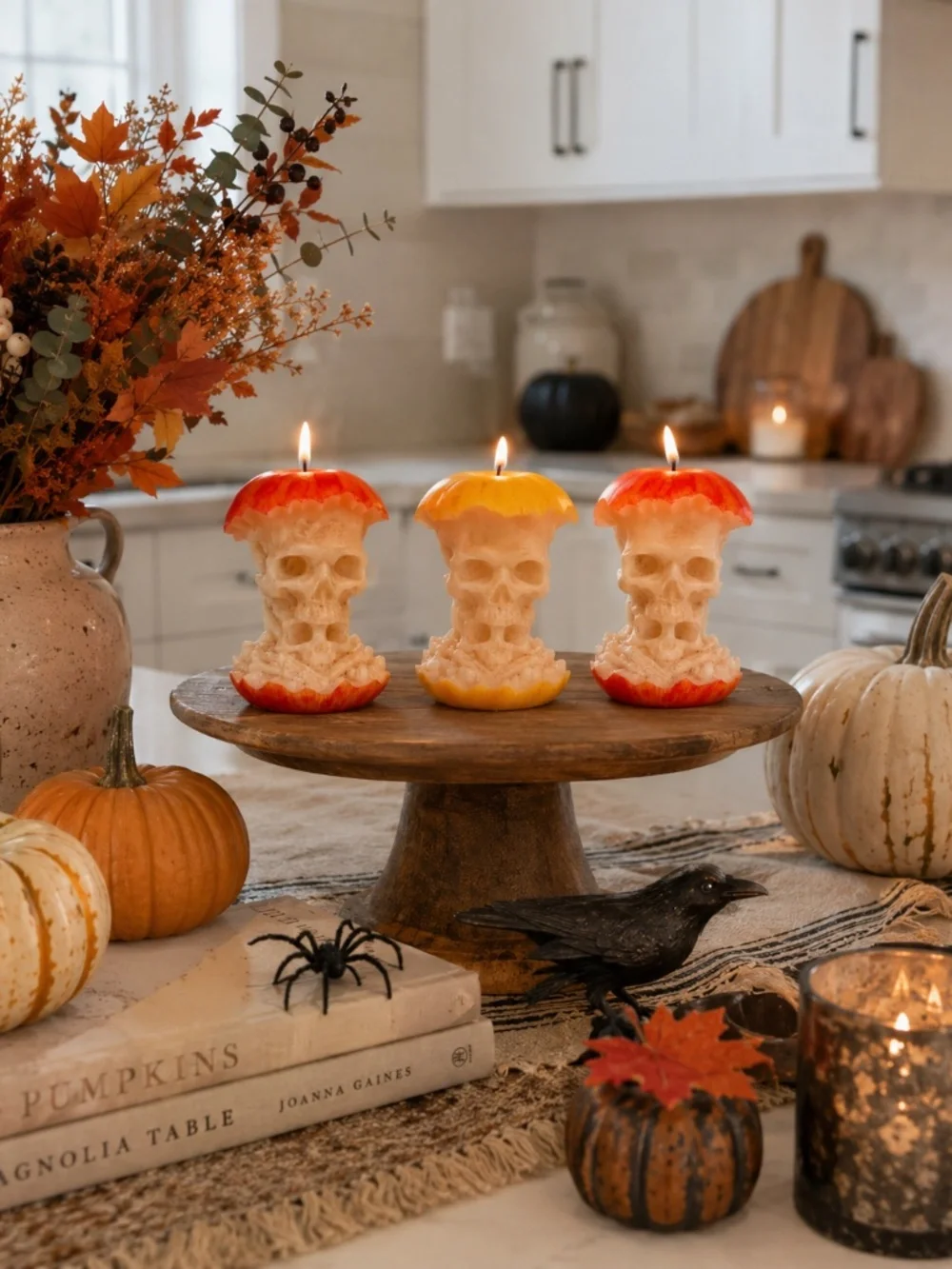 Handmade Halloween Skull Apple Candle | Spooky Fall Decor | Red or Yellow